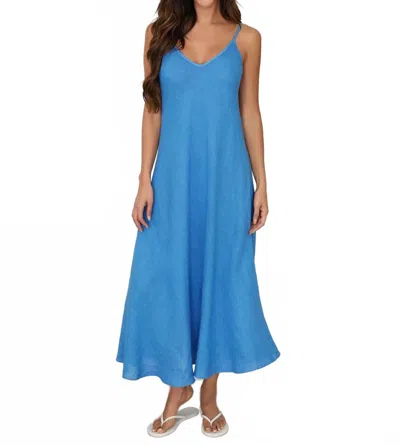 Milio Milano Italian Linen Full Length Slip Dress In Blue Regatta