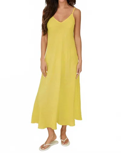 Milio Milano Italian Linen Full Length Slip Dress In Yellow In Green