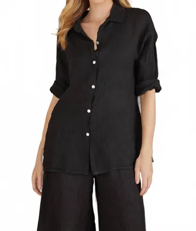 Milio Milano Italian Linen Long Sleeve Button Down Shirt In Black