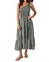 Milio Milano Italian Linen Shirred Tiered Maxi One Shoulder Dress In Army Green In Multi
