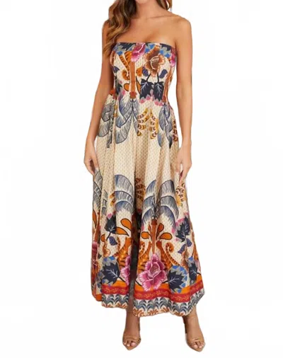 Milio Milano Kitten Floral Strapless Midi Dress In Beige In White