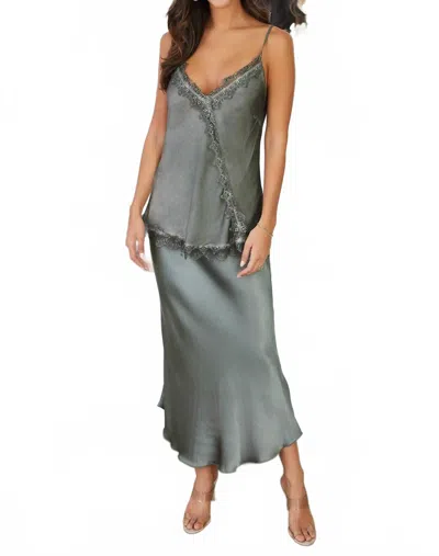 Milio Milano Lace Silky Slipskirt In Green In Gray