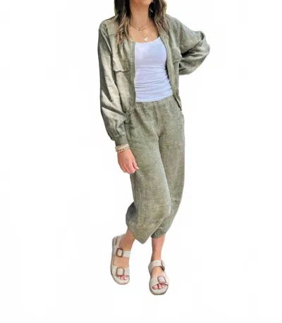 Milio Milano Linen Box Pant In Army Green
