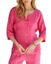 Milio Milano Linen Button Down Shirt In Fuchia Pink In Multi