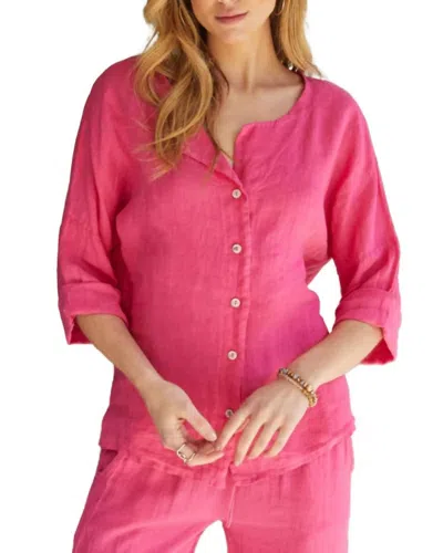 Milio Milano Linen Button Down Shirt In Fuchia Pink In Multi