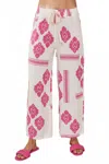 Milio Milano Linen Damask Pants In White Fuchsia In Multi