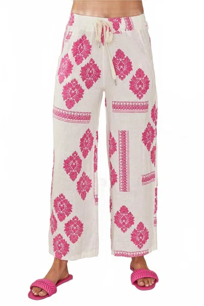 Milio Milano Linen Damask Pants In White Fuchsia In Multi