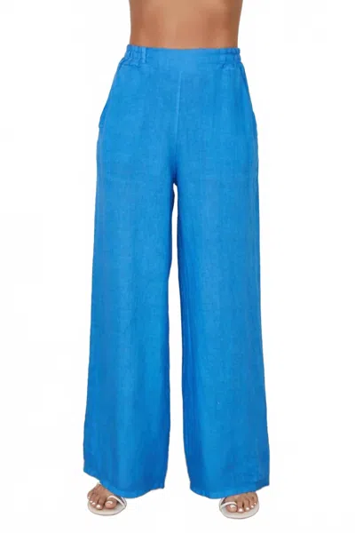Milio Milano Linen Flat Front Elastic Waist Wide Leg Pant In Blue Regatta