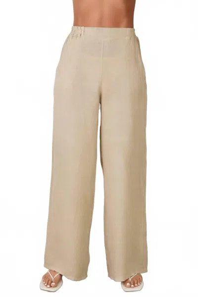 Milio Milano Linen Flat Front Elastic Waist Wide Leg Pant In Earth Beige In Multi