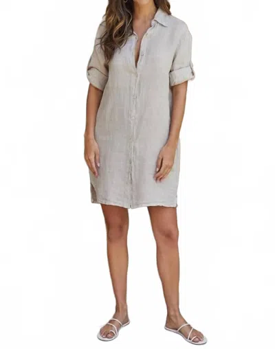 Milio Milano Linen Long Sleeve Button Down Dress In Beige In Gray