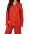 Milio Milano Linen Long Sleeve Hi-lo Button Down Top In Red Flame In Red