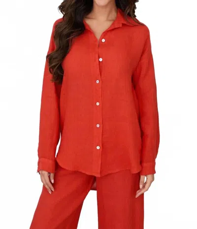 Milio Milano Linen Long Sleeve Hi-lo Button Down Top In Red Flame