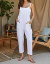 Milio Milano Linen Overalls With Adjustable Tie Strap In White In White