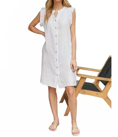 Milio Milano Linen Ruffle Cap Sleeve Dress In White