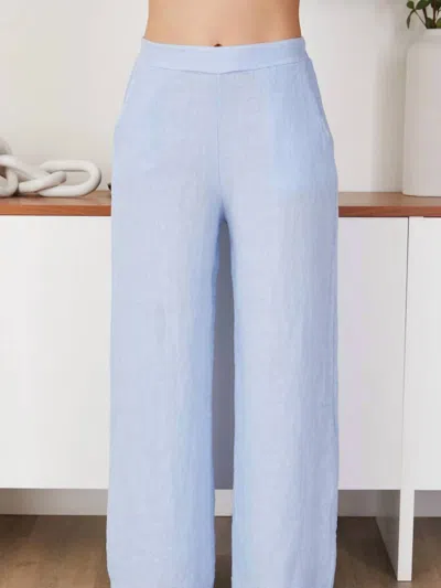 Milio Milano Linen Smocked Waist Palazzo Pant In Sky Blue