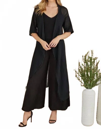 Milio Milano Linen Smocked Waist Palazzo Pants In Black