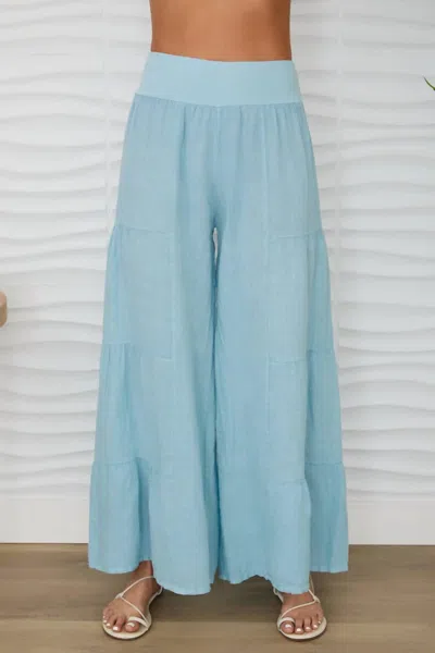 Milio Milano Linen Tiered Palazzo Pant In Blue Zuccero