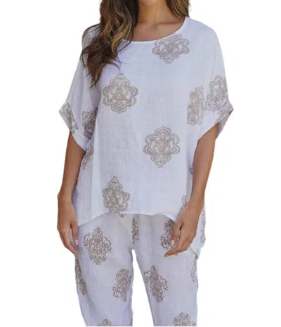 Milio Milano Mandala Print Linen Shirt In White