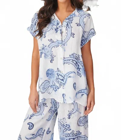 Milio Milano Paisley Button Down Sleeveless Top In Blue