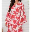 Milio Milano Palm Print Button Down Poncho Sleeve Cotton Top In White/red In White