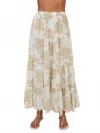 Milio Milano Palm Print Tiered Maxi Skirt In White / Beige In Multi