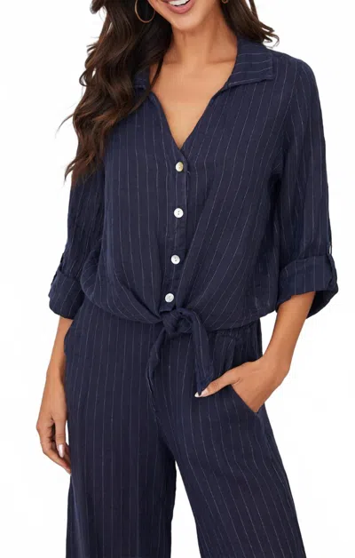 Milio Milano Pinstripe Tie Front Blouse In Navy In Blue