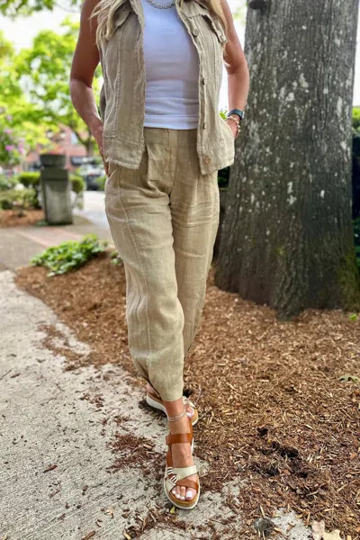 Milio Milano Pleated Linen Pant In Earth Beige In Green