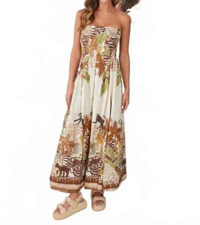 Milio Milano Safari Strapless Romper With Tie Belt In Beige In Multi