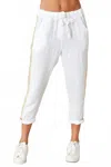 Milio Milano Sequin Side Stripe Drawstring Linen Pants In White/gold In Multi