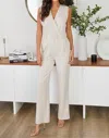 Milio Milano Sleeveless Jumpsuit With Belt In Ivory In Multi