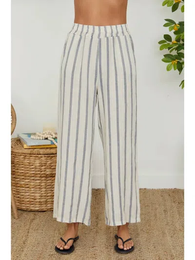 Milio Milano Stripe Wide Leg Linen Pant In Beige/blue In Multi