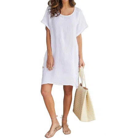 Milio Milano Tay Short Sleeve Side Button Detail Linen Dress In White