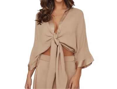 Milio Milano Three Quarter Sleeve Drapy Tie Top In Brown