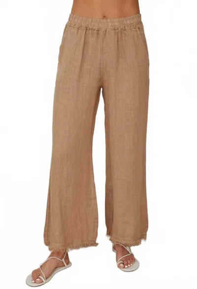 MILIO MILANO TINA LINEN DISTRESSED HEM PANTS IN CAMEL