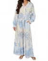 Milio Milano Tropical Palm Tree Wide Leg Linen Pants In Cream/blue In Multi