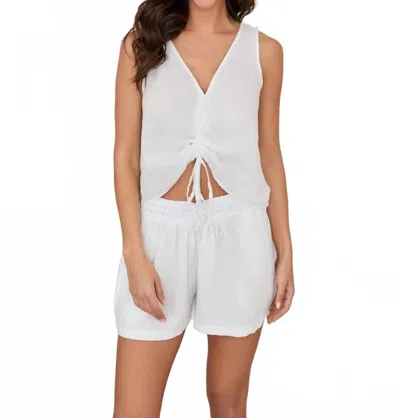 Milio Milano V Neck Rouched Linen Crop Top In White