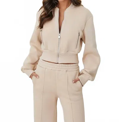 Milio Milano Women's French Terry Bomber Jacket In Beige In Neutral
