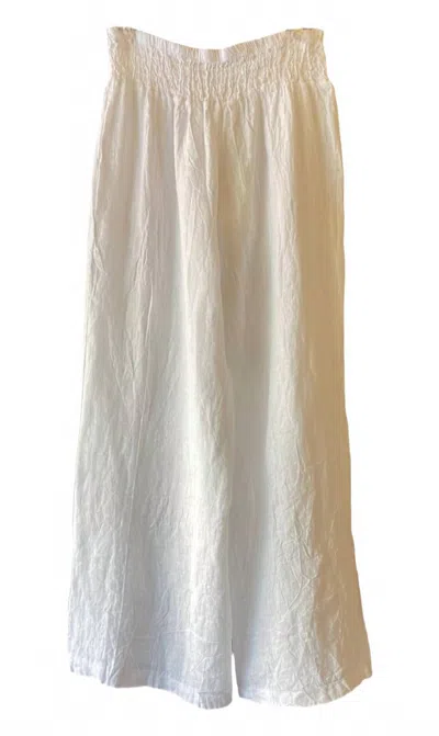 Milio Milano Linen Smocked Waist Palazzo Wide Leg Pants In Beige In White