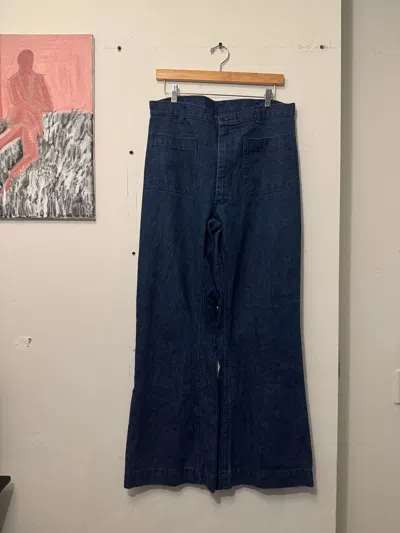 Pre-owned Military X Vintage 80's Usn Seafarer Bell Bottom Flare Denim Jeans In Blue