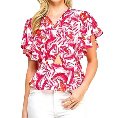 Milk & Honey Ayanna Flutter Sleeves Top In Pink In Multi