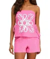Milk & Honey Chloe Floral Detail Strapless Short Set In Bubblegum Pink In Pink