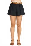 Milk & Honey Christina Belted High-waisted Shorts In Black In Blue