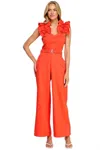 Milk & Honey Kara Ruffle Straps Jumpsuit In Coral In Pink