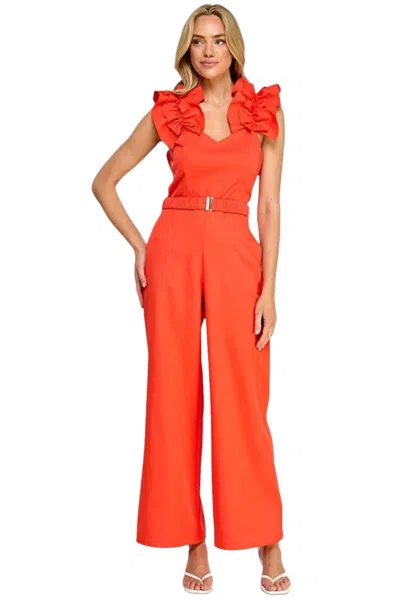 Milk & Honey Kara Ruffle Straps Jumpsuit In Coral In Pink