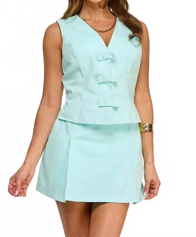 Milk & Honey Karla Bow Detail Vest & Skort Set In Aqua Blue In Green