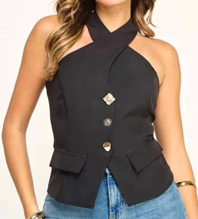 Milk & Honey Lina Button Detail Criss-cross Halter Top In Black
