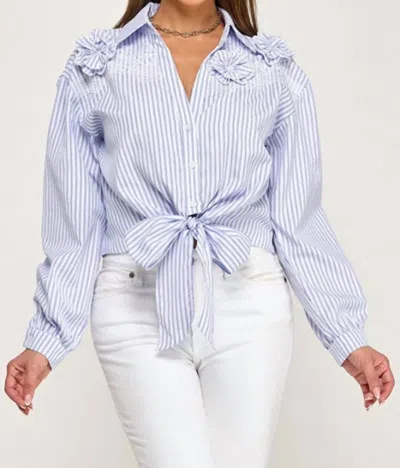 Milk & Honey Migdalia Lace And Flower Detailed Blouse In Blue