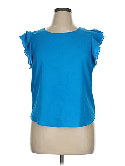 Pre-owned Milk & Honey Short Sleeve Top Blue Ruffles Neckline Tops