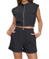 Milk & Honey Short Sleeve Vest Top With Rolled Up Short Set In Black In Black