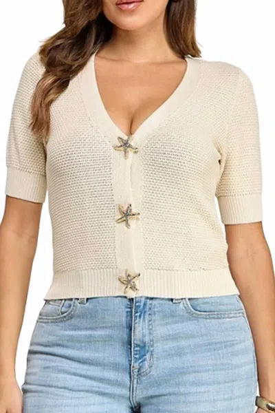 Milk & Honey Starfish Bliss Short Sleeve Cardigan In Beige In Gold